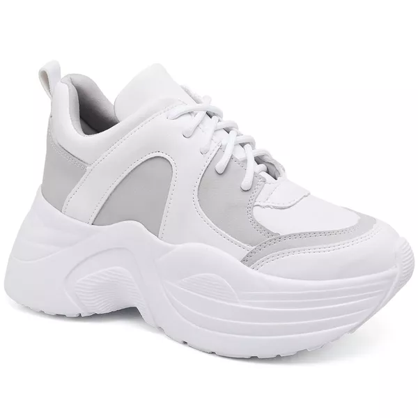 Tênis Urbano Caixa Alta Chunky Cadarço Adicional Branco - Cinza