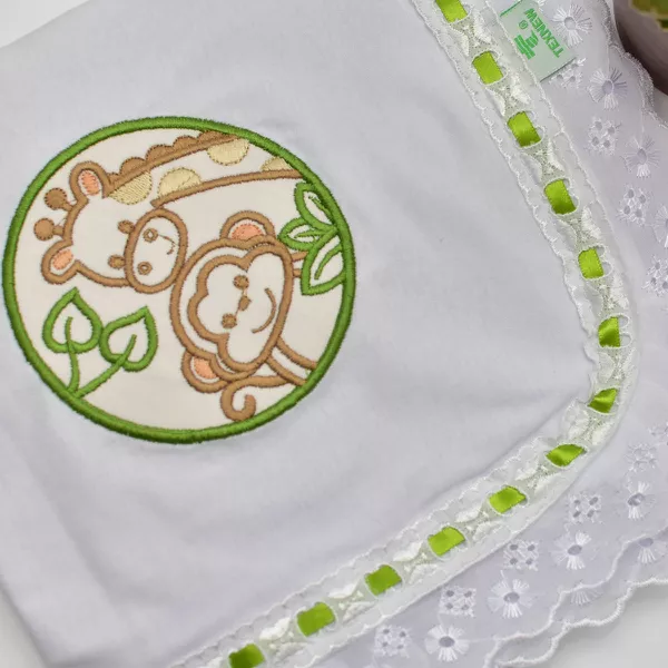 Manta Bebê Malha Safári Macaco E Girafa Verde