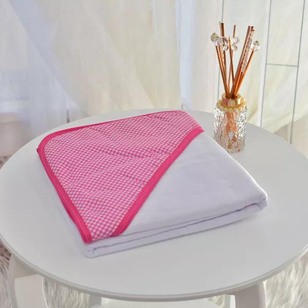 Toalha Bebê Quadrada Com Forro e Capuz Xadrez Pink