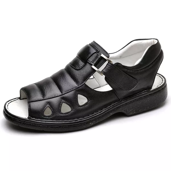 Sandália Masculina Ortopédica Anatomica de Couro Preto
