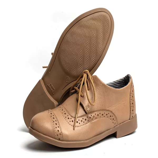 Sapato Feminino Oxford Ingles Casual Salto Baixo Taupe