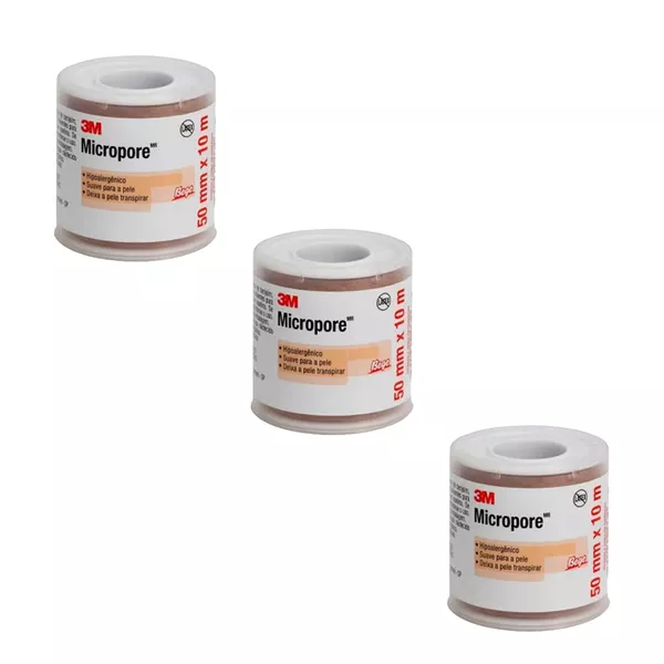 Kit 3 Fitas Micropore 1533 3M 5cm x10m Bege
