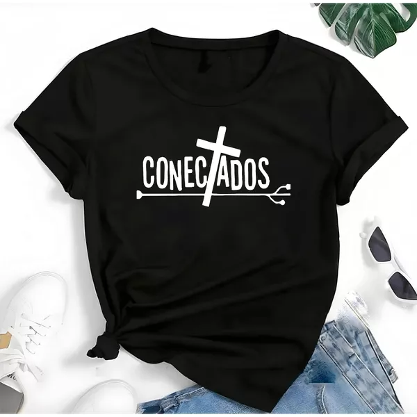 T- Shirt Feminina Franshoes 100% Algodão Camiseta Conectados Preta