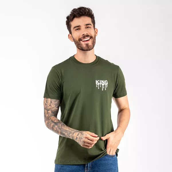 Camiseta Masculina Franshoes Casual 100% Algodão Gota Verde Manga Curta