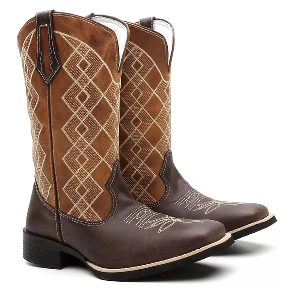 Bota Texana Masculina Xadrez Bege 