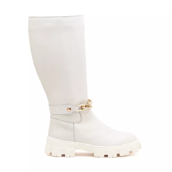 Coturno Couro Anna Off White - VIA MISS | Calçados Femininos