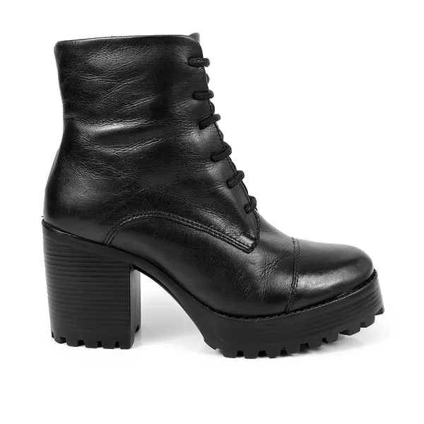 Bota Coturno Couro Issy Preto Tratorada - VIA MISS | Calçados Femininos