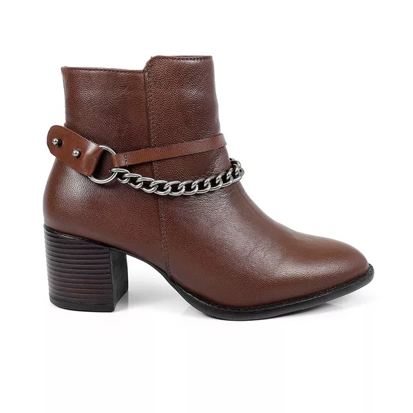 Bota Couro Lolla Chain Trufa - VIA MISS | Calçados Femininos