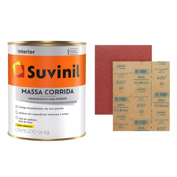 KIT MASSA CORRIDA 0,9L + 5 UNIDADES DE LIXA 150 PARA PAREDE | VIVA COR ...