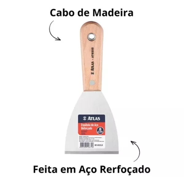 ESPÁTULA DE AÇO REFORÇADO AT6555-8 8CM - ATLAS | VIVA COR TINTAS