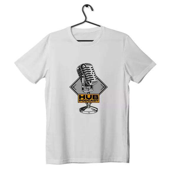 Camiseta Masculina Hubpodcast Microfone Branca