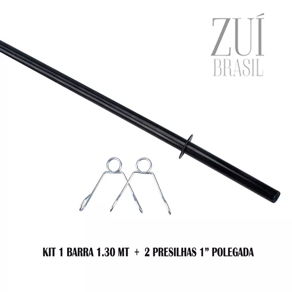 Kit Barra Body Pump 1.30m + 2 Barras 40cm + 6 Presilhas Treino