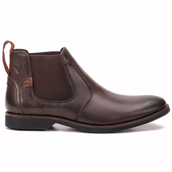 Botina em Couro Masculina Cromo Café Acetinado Havana