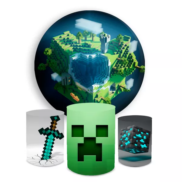 Kit Capa Painel + Trio Cilindros Minecraft 3d