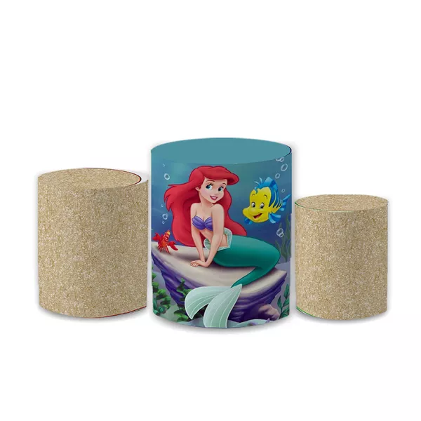 Trio Capas de Cilindros Sublimados Decorativo Tema Infantil Menina Princesa Ariel Pequena Sereia