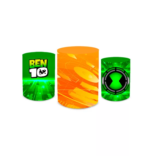 Trio Capas de Cilindros Sublimados Decorativo Tema Ben 10 Herói Alien Decoração Infantil Menino