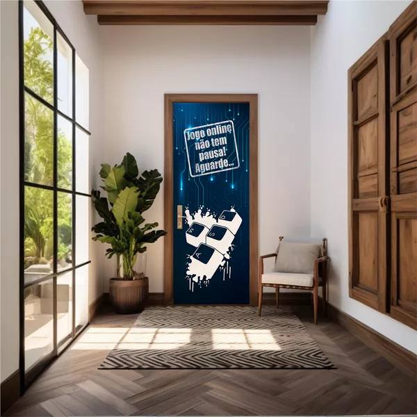 Capa De Porta Em Tecido Sublimado 2,0x0,8m C/ Elástico Decoração Tema Gamer Decoração Quarto Jogos Game Console Menino