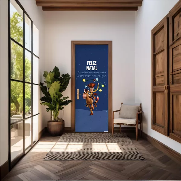 Capa De Porta Em Tecido Sublimado 2,0x0,8m C/ Elástico Decoração Tema Natal Merry Christmas Decoração Data Especial Copia