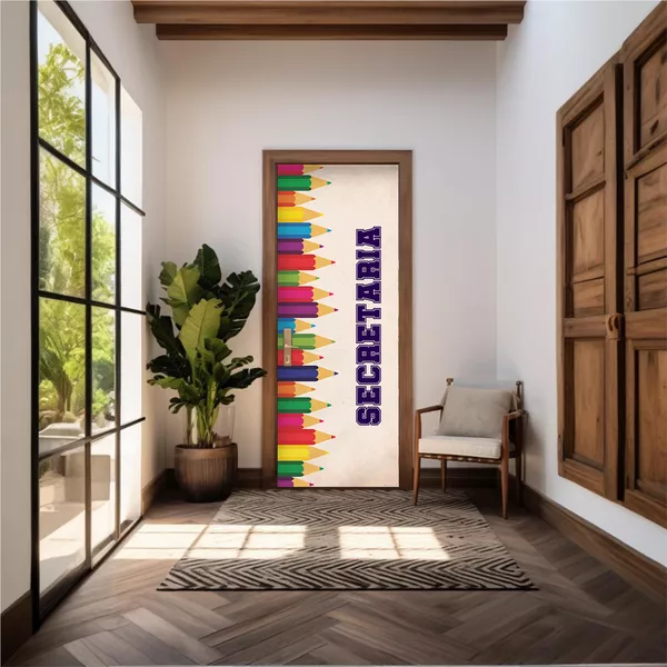 Capa De Porta Em Tecido Sublimado 2,0x0,8m C/ Elástico Decoração Tema Volta as Aulas Colorido Decoração Infantil