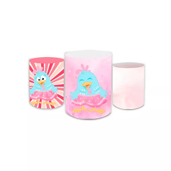 Trio Capas de Cilindros Sublimados Decorativo Tema Galinha Pintadinha Infantil Decoração Festa