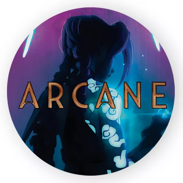 Capa Painel Redondo 1,5x1,5 de Festa Veste Fácil Sublimados Malha New Tema Arcane Serie League of Legends Decoração Festa