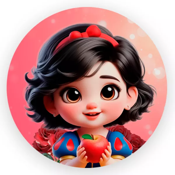Capa Painel Redondo 1,5x1,5 de Festa Veste Fácil Sublimados Malha New Tema Infantil Branca de Neve Princesa Disney Decoração Festa Menina