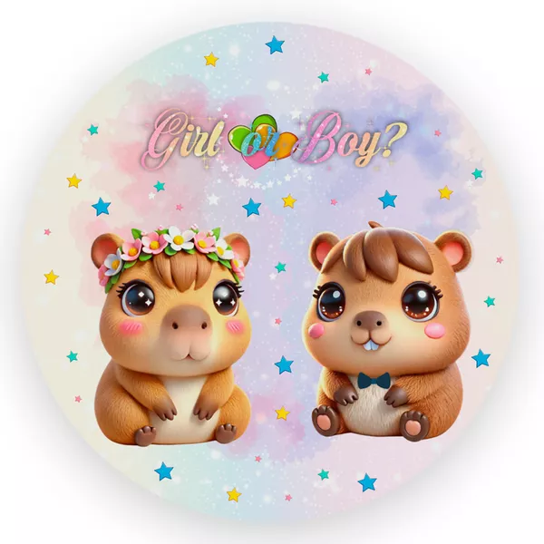 Capa Painel Redondo 1,5x1,5 de Festa Veste Fácil Sublimados Malha New Tema Capivara Cute Decoração Festa