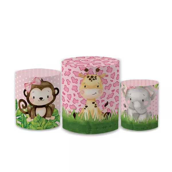 Trio Capas de Cilindros Sublimados Decorativo Tema Safari Decoração Festa Infantil