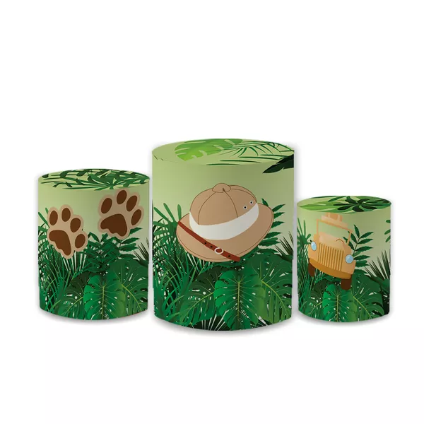 Trio Capas de Cilindros Sublimados Decorativo Tema Safari Decoração Festa Infantil