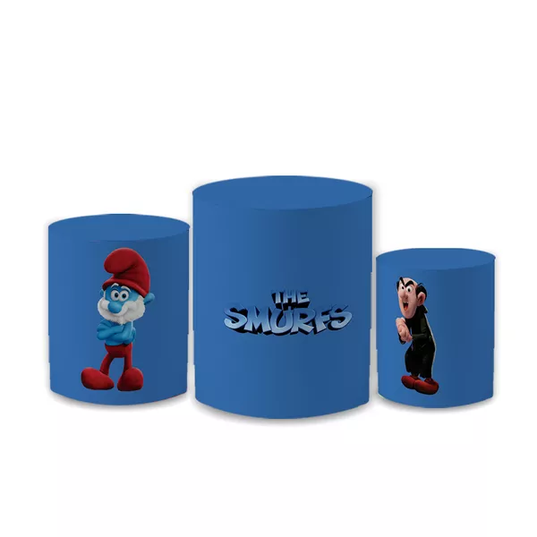 Trio Capas de Cilindros Sublimados Decorativo Tema Smurf Decoração Festa Infantil