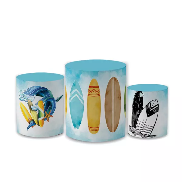 Trio Capas de Cilindros Sublimados Decorativo Tema Surf Decoração Festa