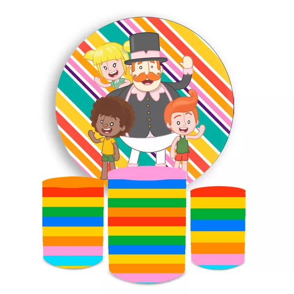 Kit Capa Painel + Trio Cilindros Mundo Bita Colorido Arco Iris