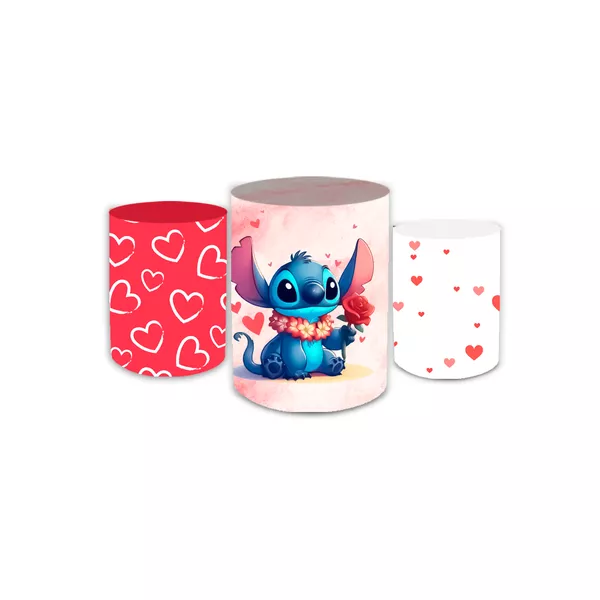 Kit Trio De Cilindros Stitch Coração Vermelho