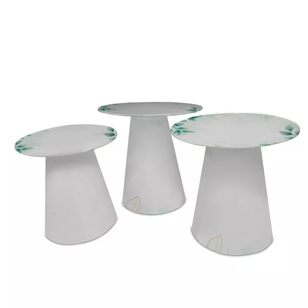 Kit Trio Capa Mesa Cone Sublimado Mesa Branca Floral