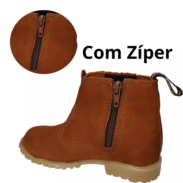 Botina Oliveira Infantil Tradicional Nobuk Castor com Zíper