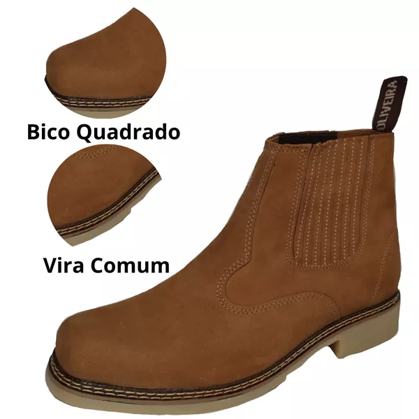 Botina Oliveira Vira Comum Bico Quadrado Nobuk Oliva