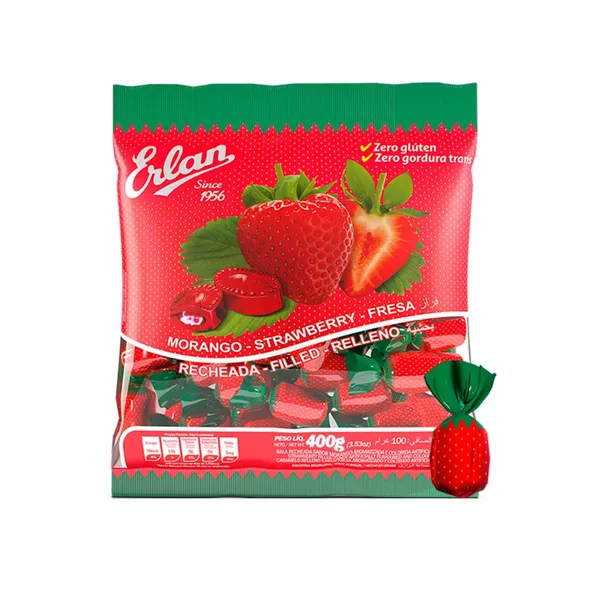 BALA RECHEADA MORANGO 400G ERLAN - 72663 - CHOKDOCE