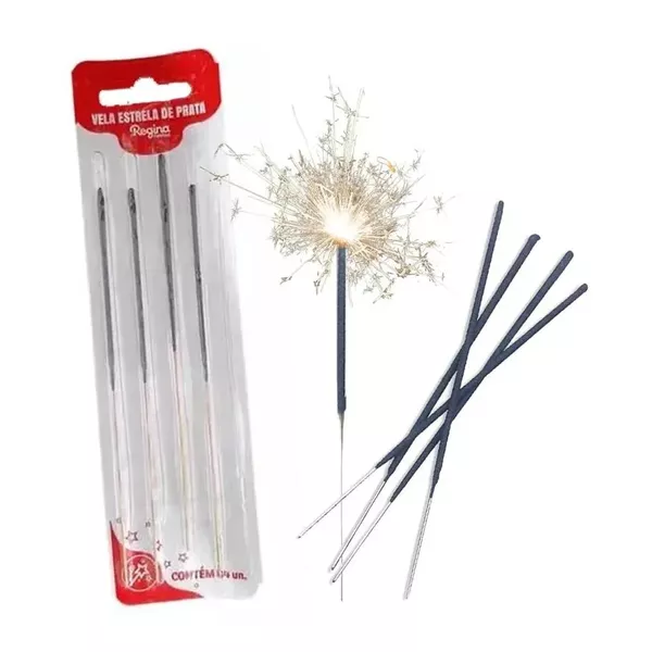 VELA PALITO ESTRELA DE PRATA C/4 REGINA - 94863 - CHOKDOCE
