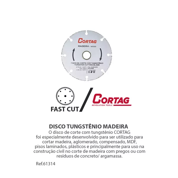 Disco Cortag Mármore Madeira 61346 Tungstênio 110x20mm | Só Aqui