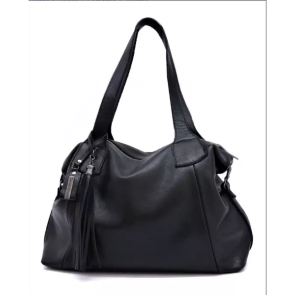 Bolsa grande ombro Couro preta ref:DM-14