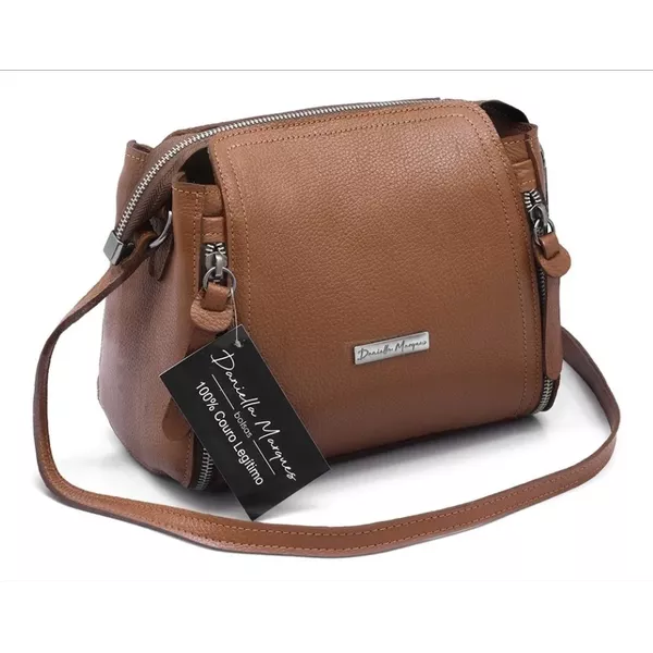 Bolsa Feminina Couro Legitimo Pequena Transversal caramelo Ref:DM-07