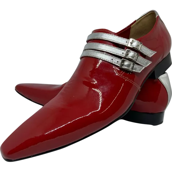 Sapato Masculino Italiano em Couro Social Executivo Vermelho Gaarder Bico Fino Ref: 370 Vermelho