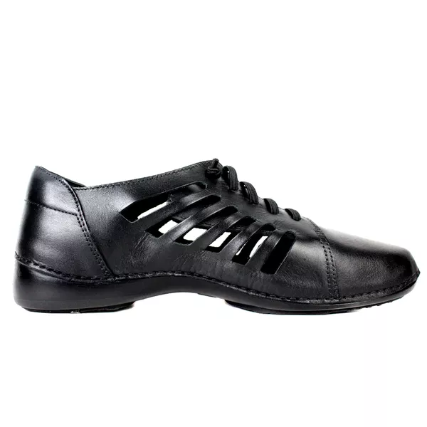 Tênis Alívio Feminino em Couro Legítimo e Palmilha Gel - Preto - Sola Preta (AL009)