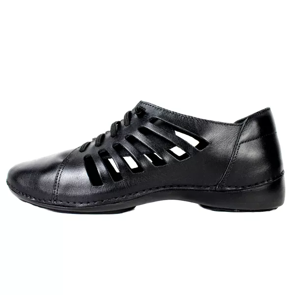 Tênis Alívio Feminino em Couro Legítimo e Palmilha Gel - Preto - Sola Preta (AL009)