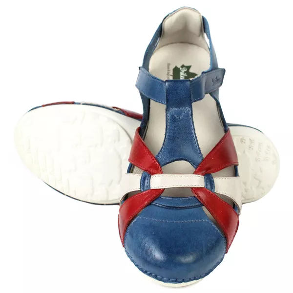 Sapatilha Feminina em Couro Legítimo e Palmilha Gel - Azul/Vermelho/Off - Sola Off (AL042)