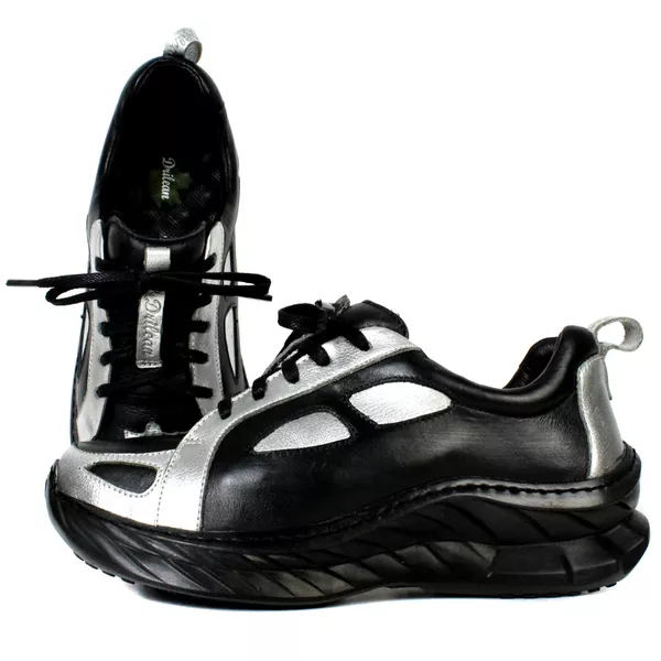 Tênis Feminino em Couro Legítimo com Palmilha em Gel - Preto/Prata - Sola Preta (CAF004)