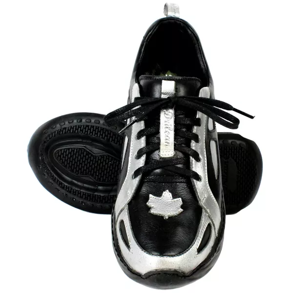 Tênis Feminino em Couro Legítimo com Palmilha em Gel - Preto/Prata - Sola Preta (CAF004)