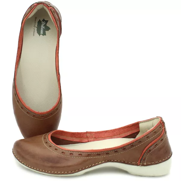 Sapatilha Feminina em Couro Legítimo e Palmilha Gel - Castanho - Coral - Sola Off (AL019)