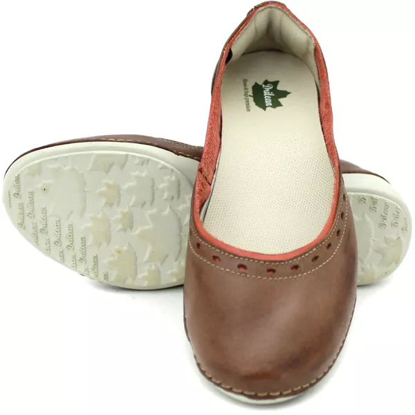 Sapatilha Feminina em Couro Legítimo e Palmilha Gel - Castanho - Coral - Sola Off (AL019)
