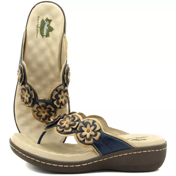 Sandália Feminina Anatômica em Couro Legítimo e Palmilha Gel - Caramelo - Azul - 35 (MA025) OUTLET